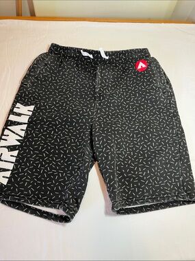 Airwalk Black Athletic Shorts with White Accent Pattern, youth large (10/12)